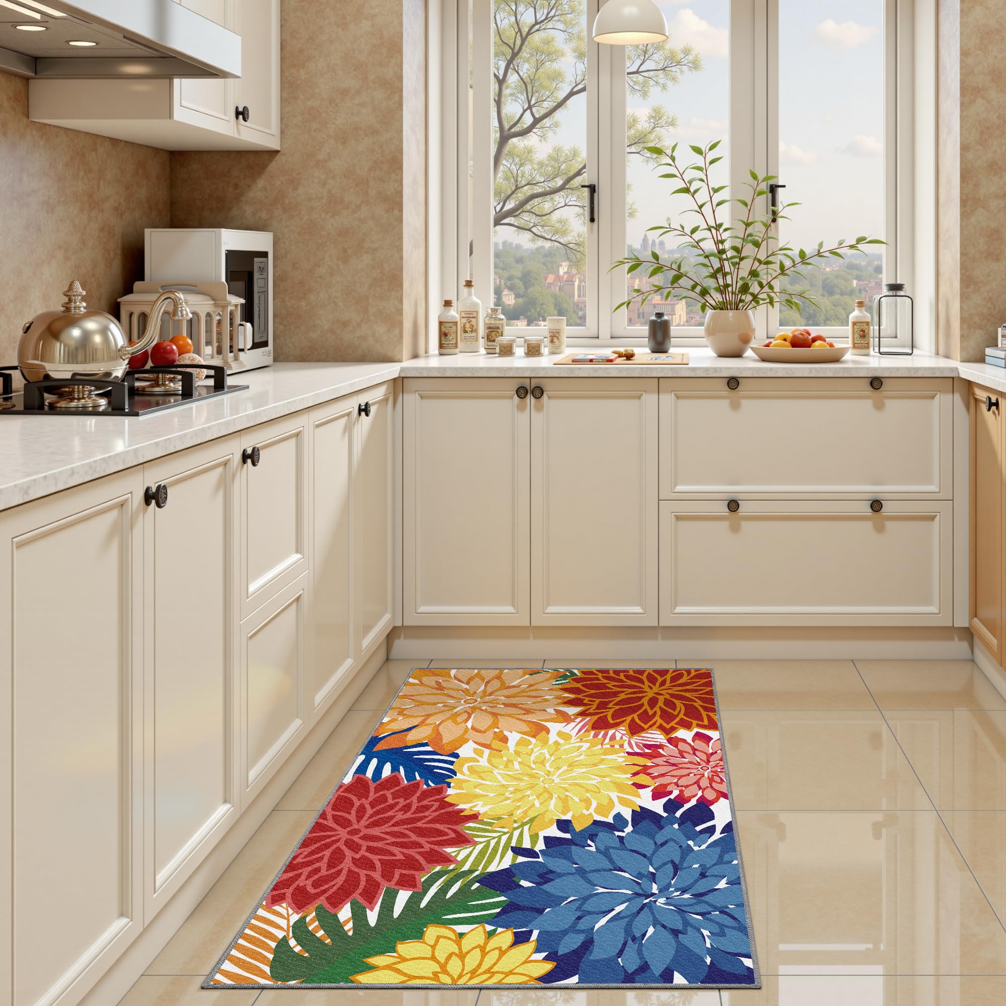 Arenarug Outdoor Rug multi-coloured floral design on patio