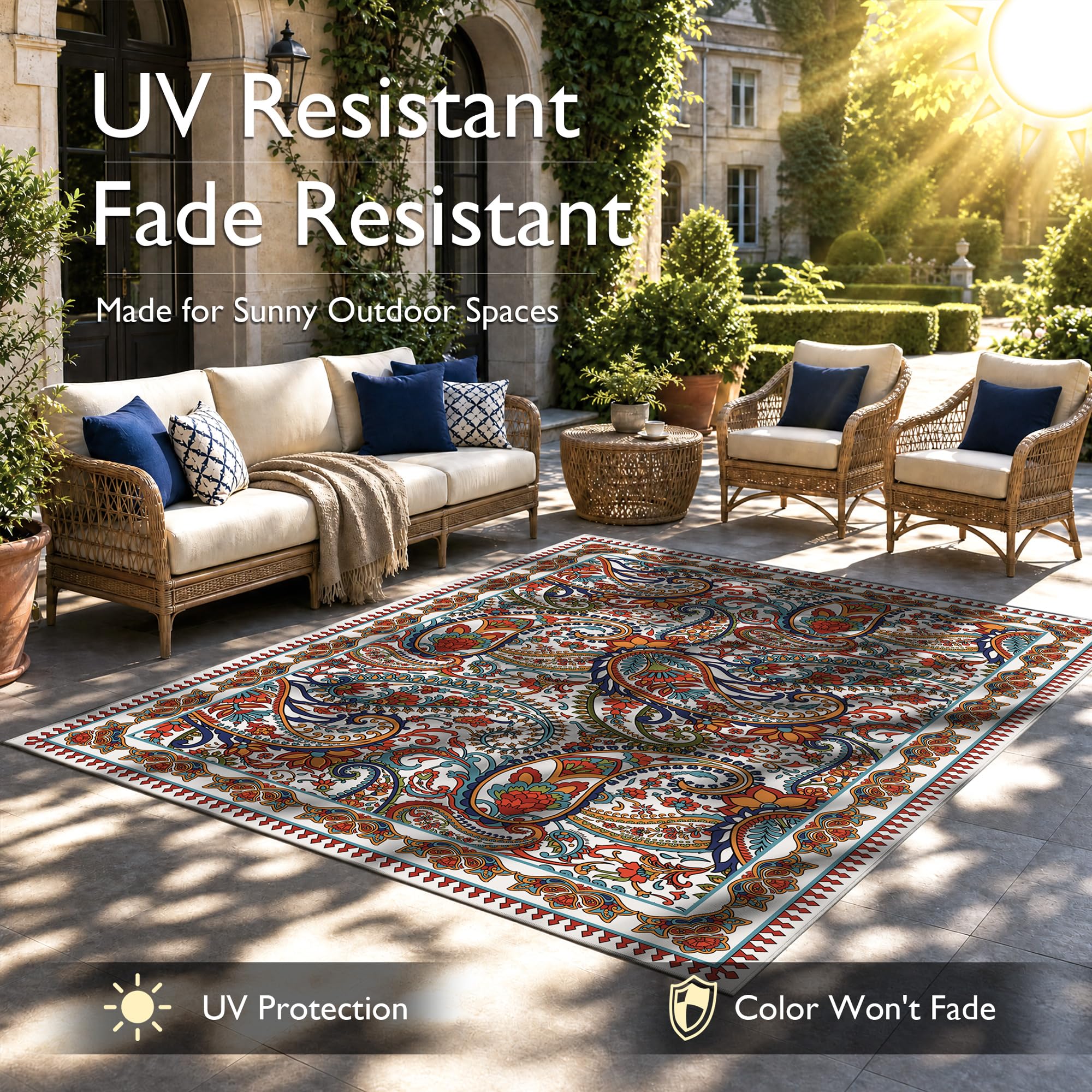 Arenarug Paisley Outdoor Rug 5x8 showing intricate design