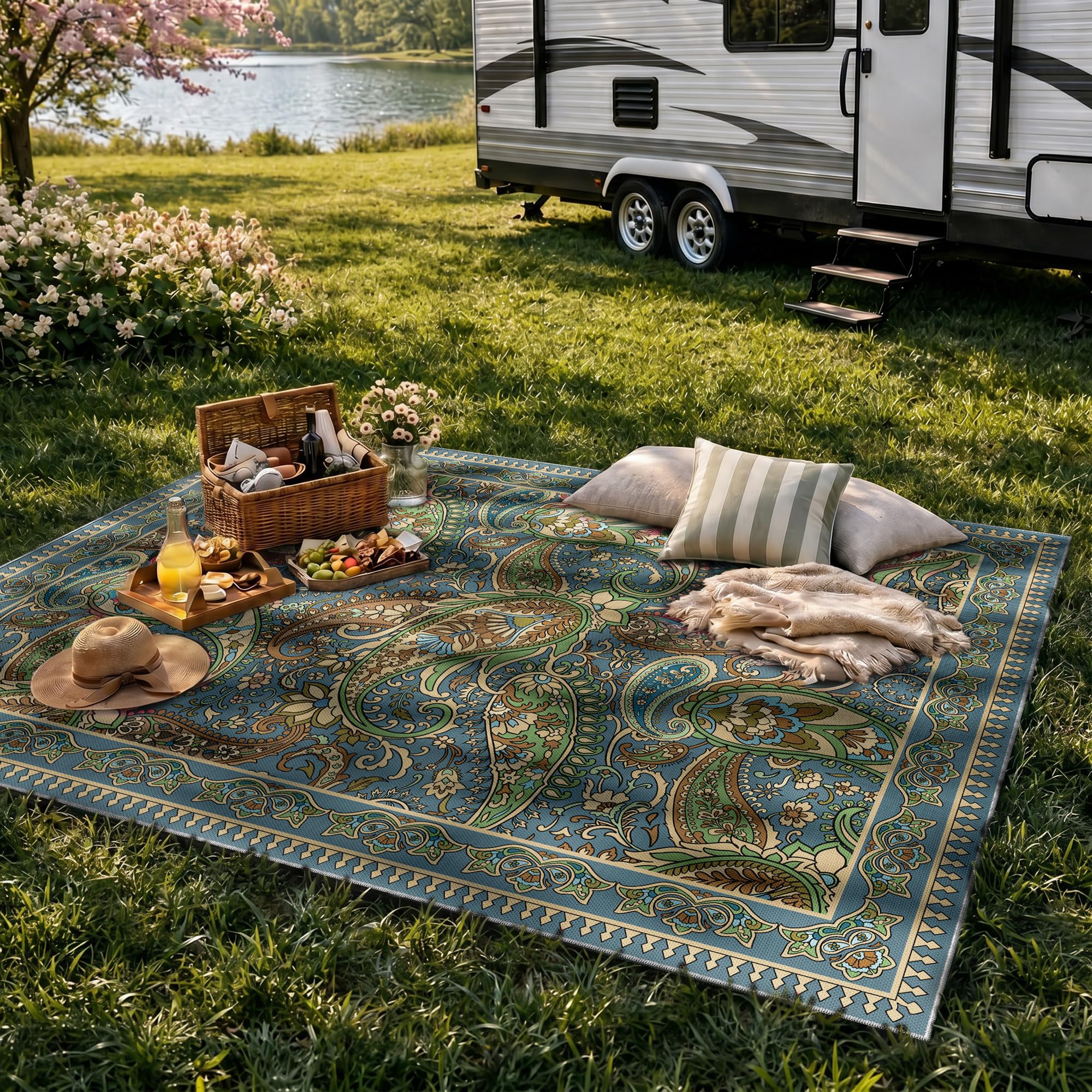 Arenarug Paisley Outdoor Rug in a garden environment