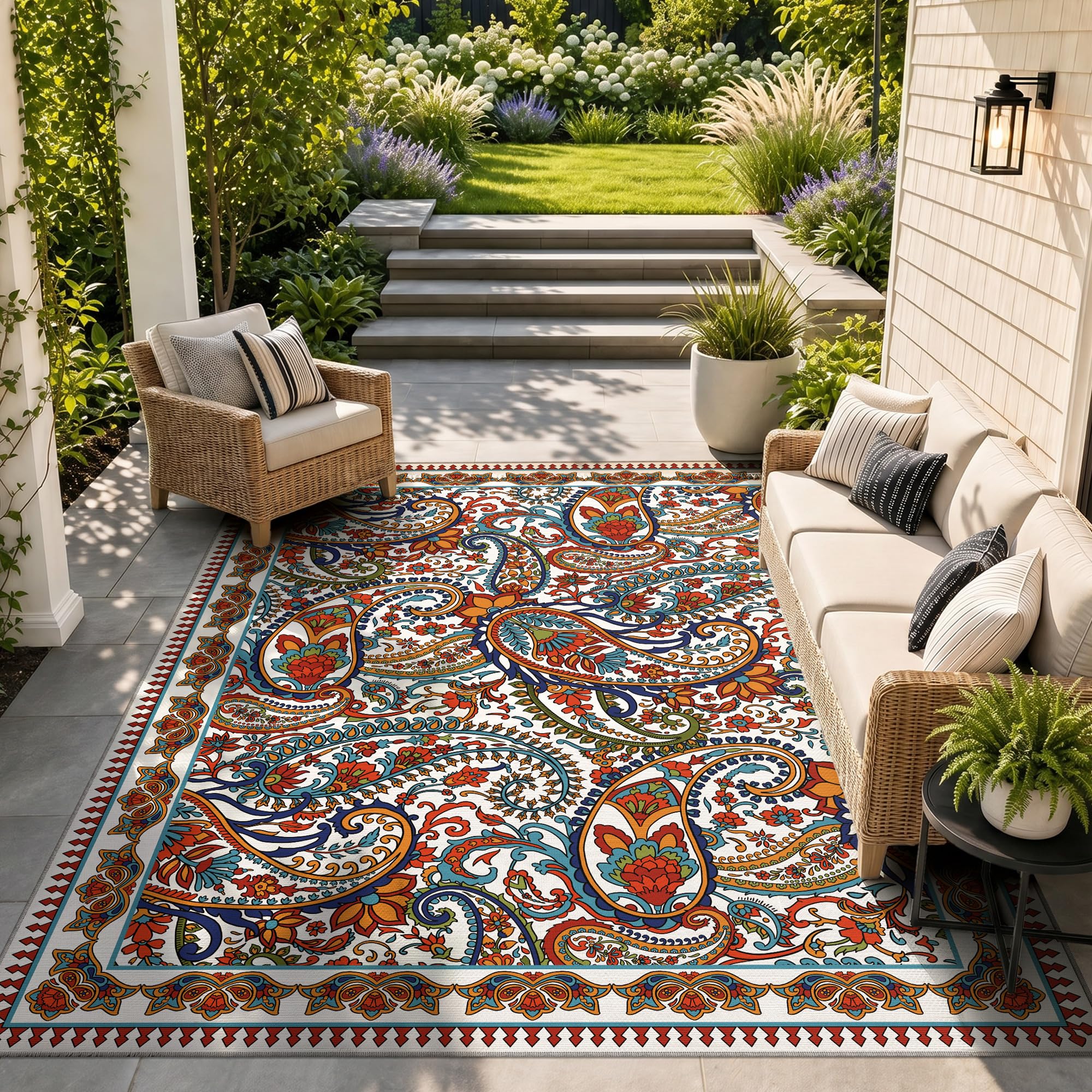 Arenarug Paisley Waterproof Outdoor Rug with water droplets