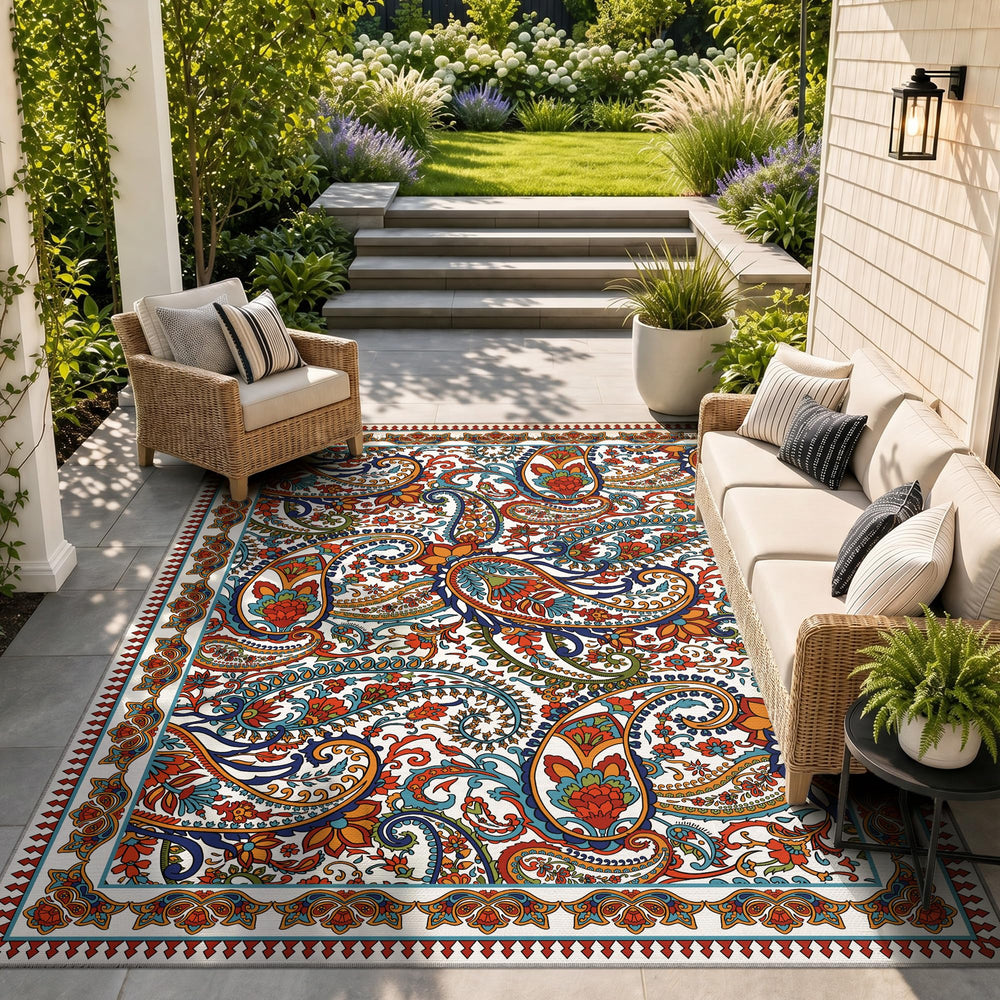 Arenarug Paisley Waterproof Outdoor Rug with water droplets
