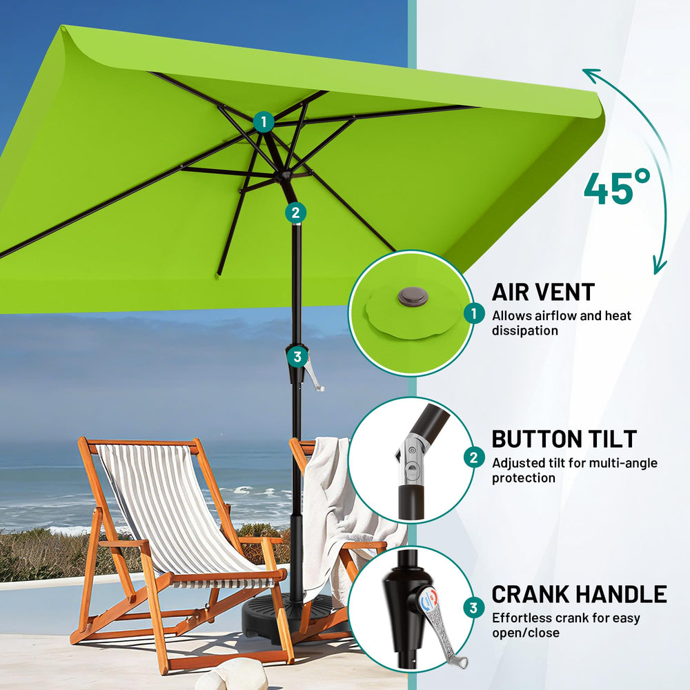 AreShark umbrella open in a backyard setting