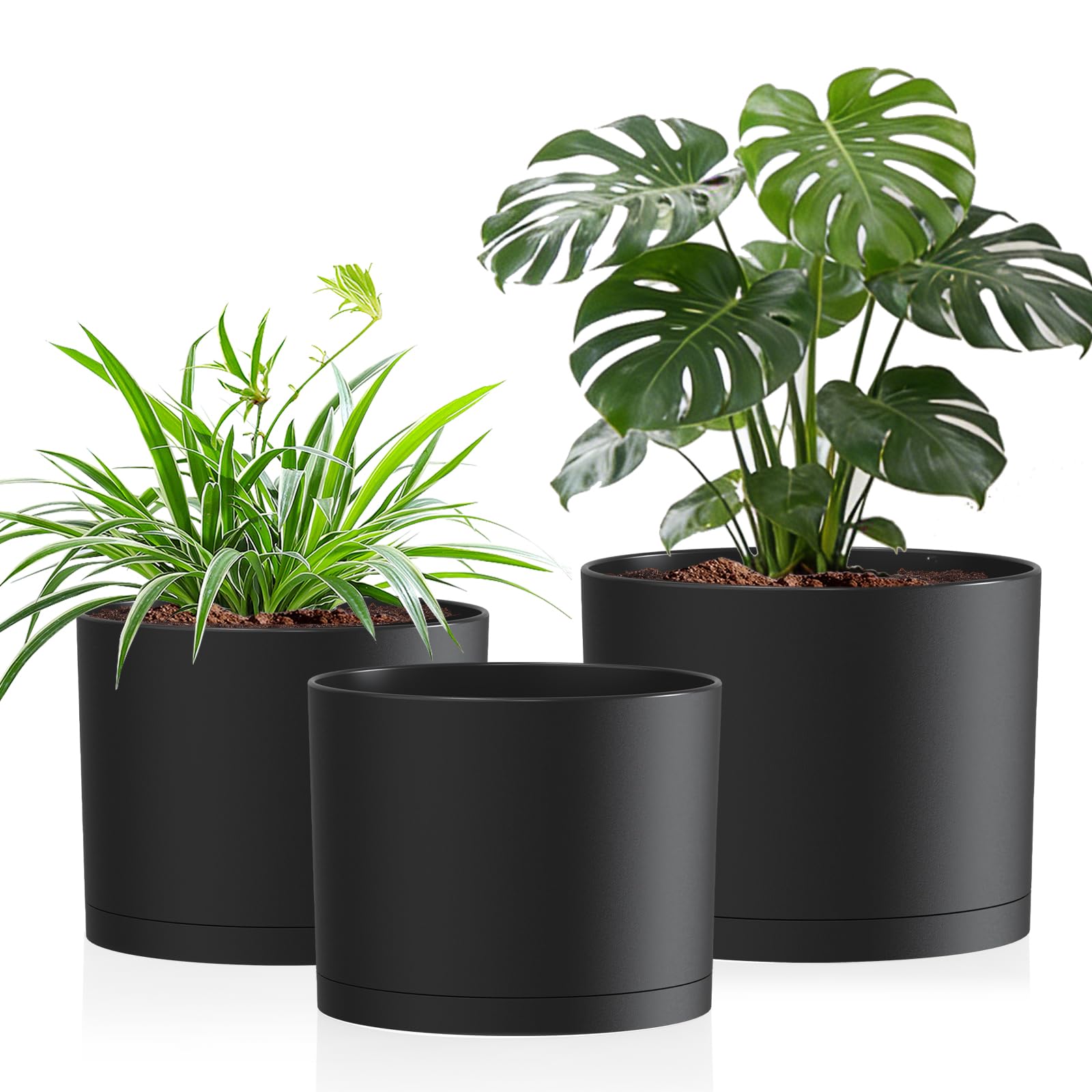 Areutxbis 10-inch matte black plant pot with saucer