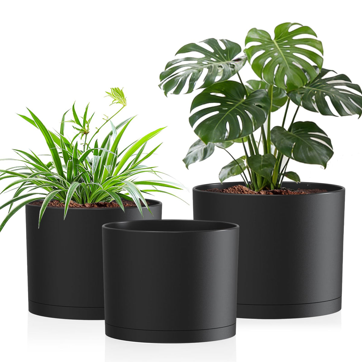Areutxbis 10-inch matte black plant pot with saucer