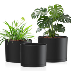 Areutxbis 10-inch matte black plant pot with saucer