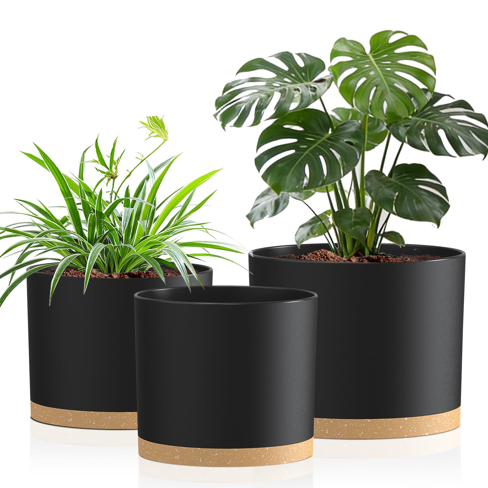 Areutxbis 10-inch plant pot with saucer in matte black