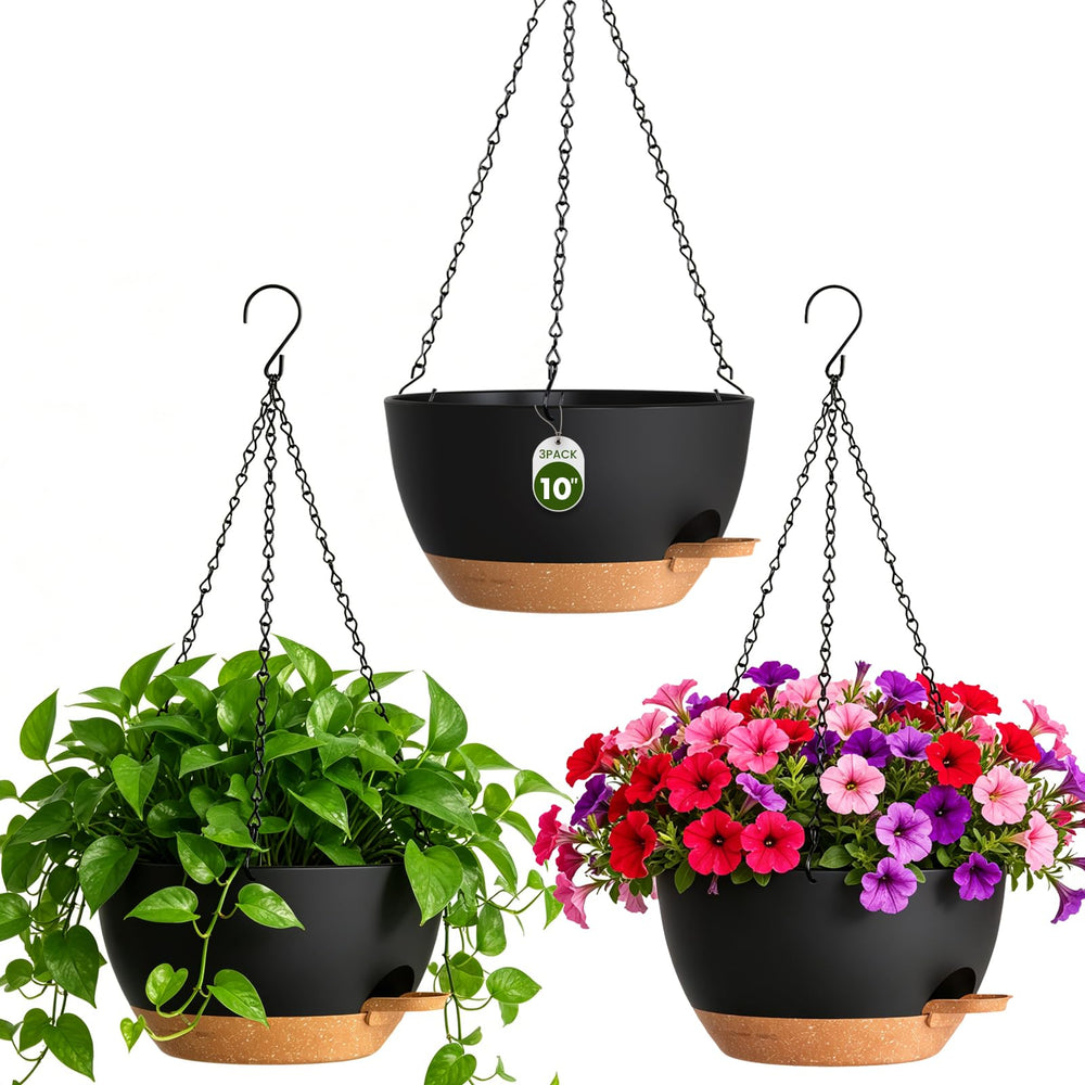 Areutxbis 10 Inch Self-Watering Hanging Planter front view in black brown