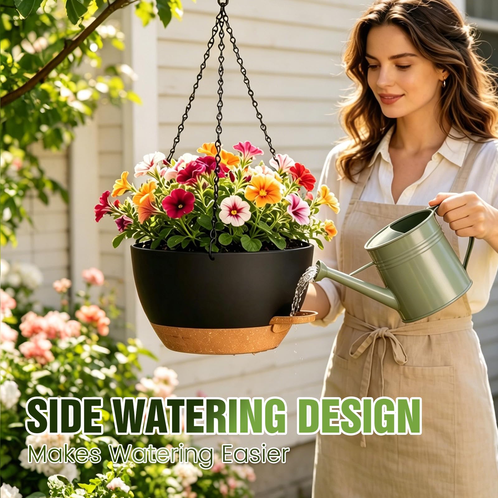 Areutxbis 10 Inch Self-Watering Hanging Planter with rust-resistant chain