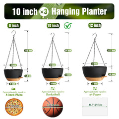 Areutxbis 10 Inch Self-Watering Hanging Planters set of 3 displayed with plants