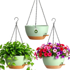 Areutxbis 10 Inch Self-Watering Hanging Planters Set of 3, Green Brown