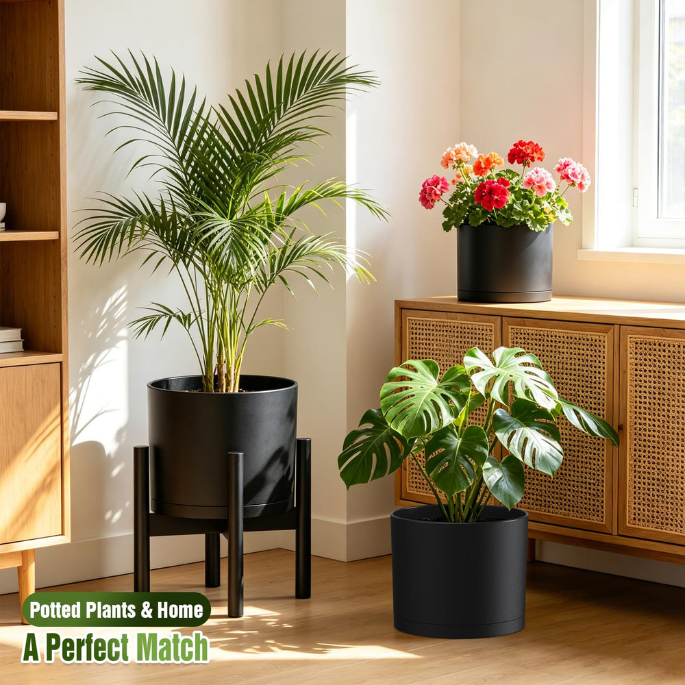 Areutxbis 9-inch matte black plant pot with saucer