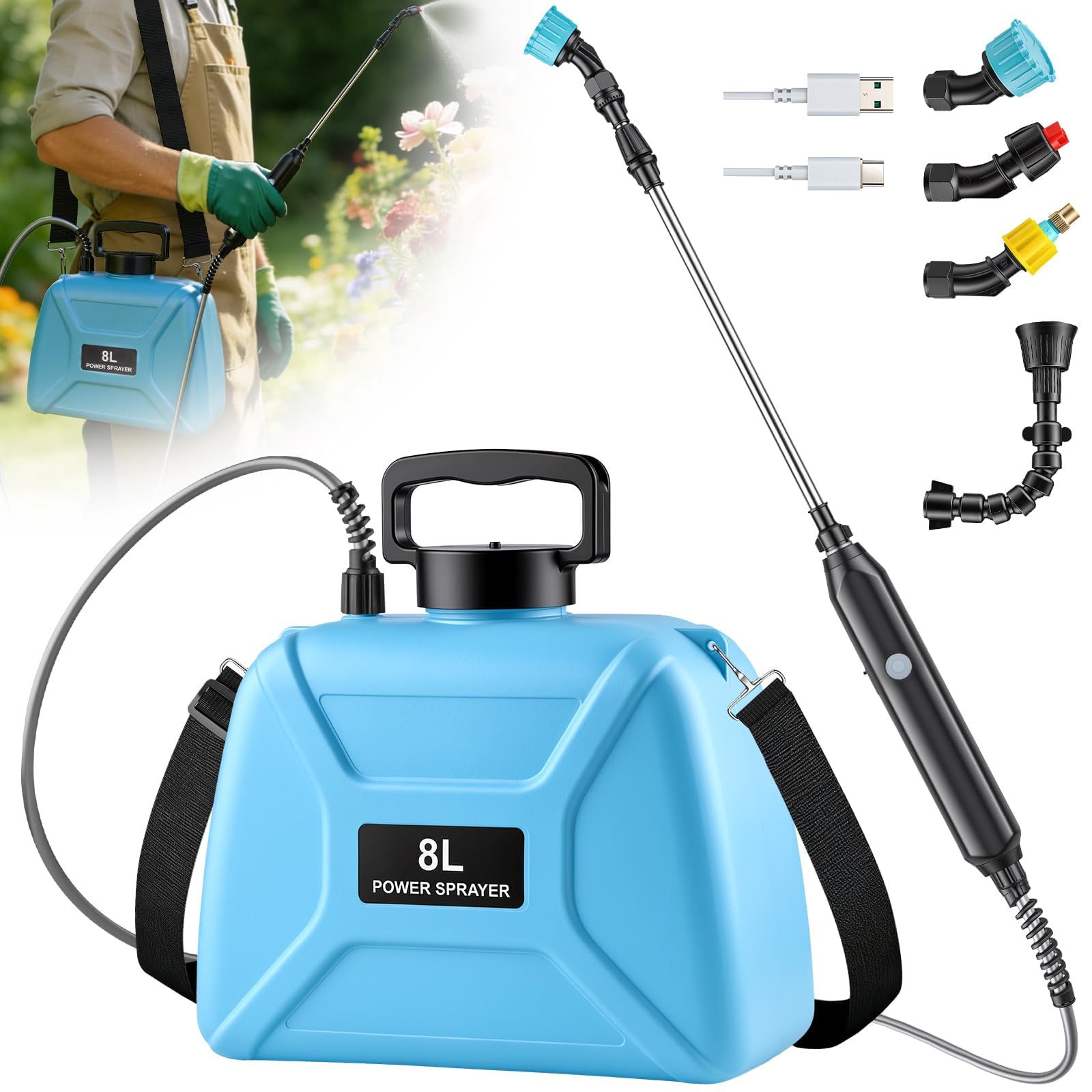 ARFSKY 2 Gallon Electric Pump Sprayer front view in light blue
