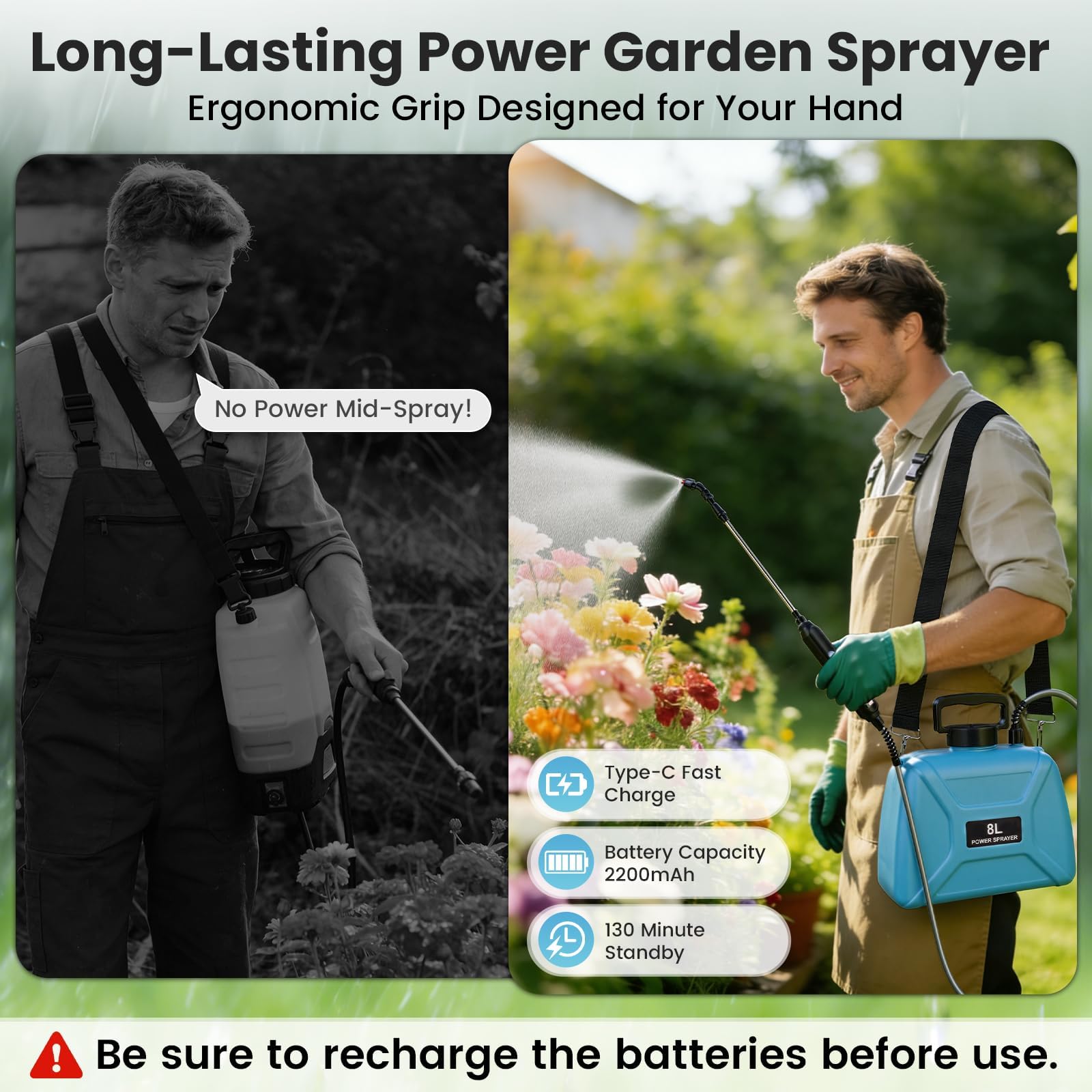 ARFSKY 2 Gallon Electric Pump Sprayer side view with shoulder strap