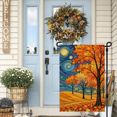 ARGOOGF Fall Garden Flag displayed on a decorative stand