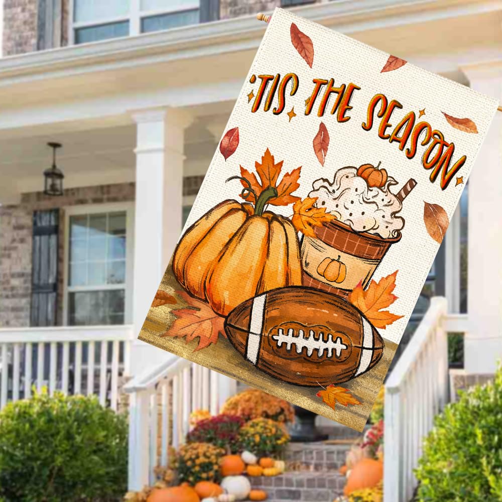 ARGOOGF Fall House Flag displayed in a cozy autumn garden setting