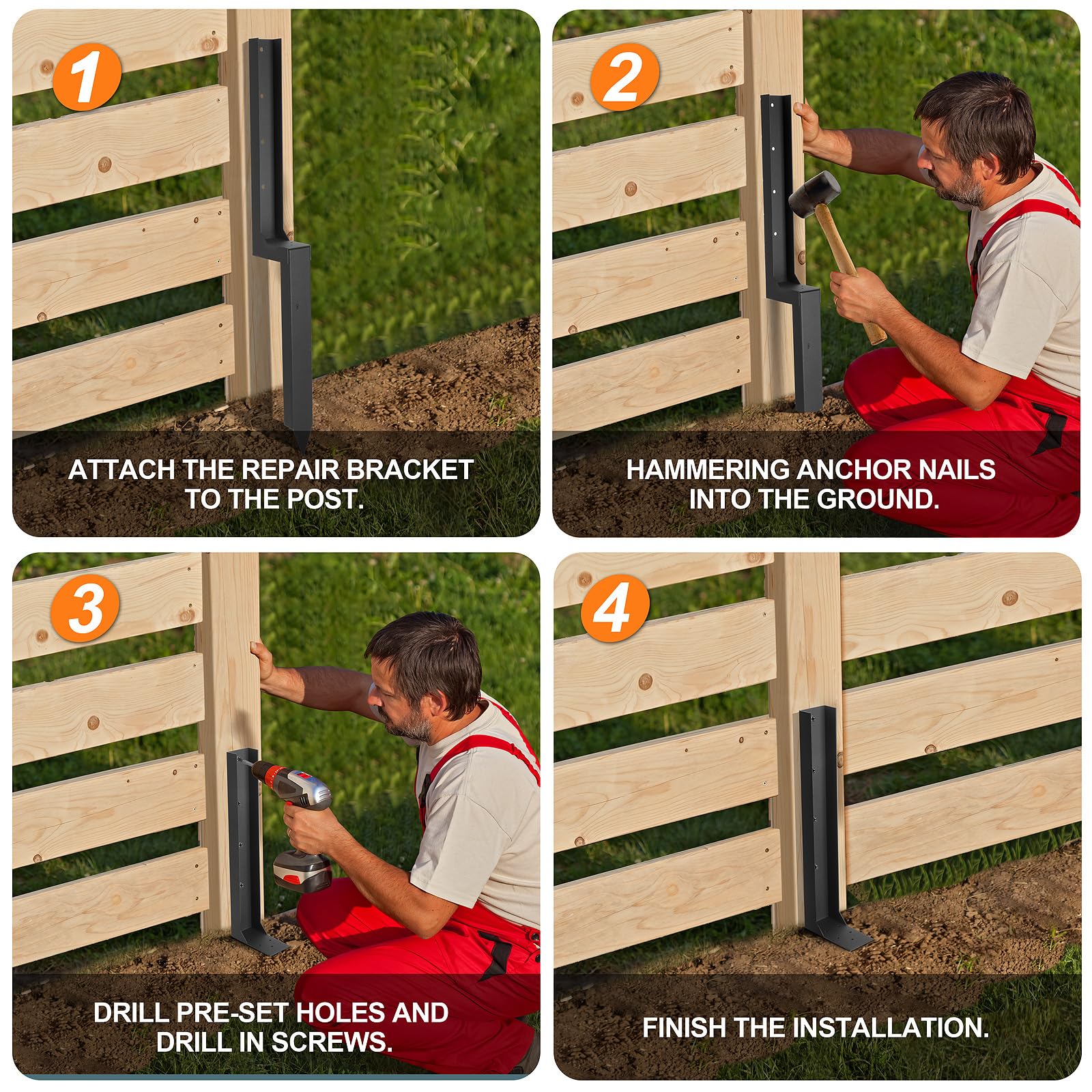 ArlinaL Fence Post Repair Kit in use securing a leaning fence post
