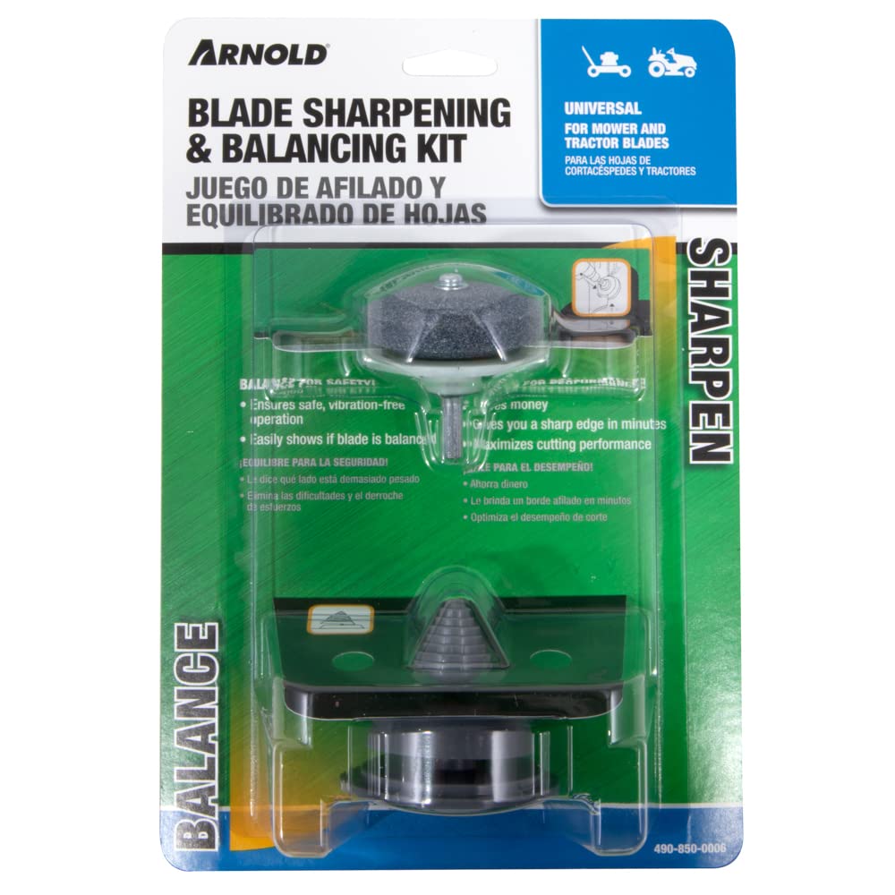 Arnold Blade Sharpener in use on a lawn mower blade