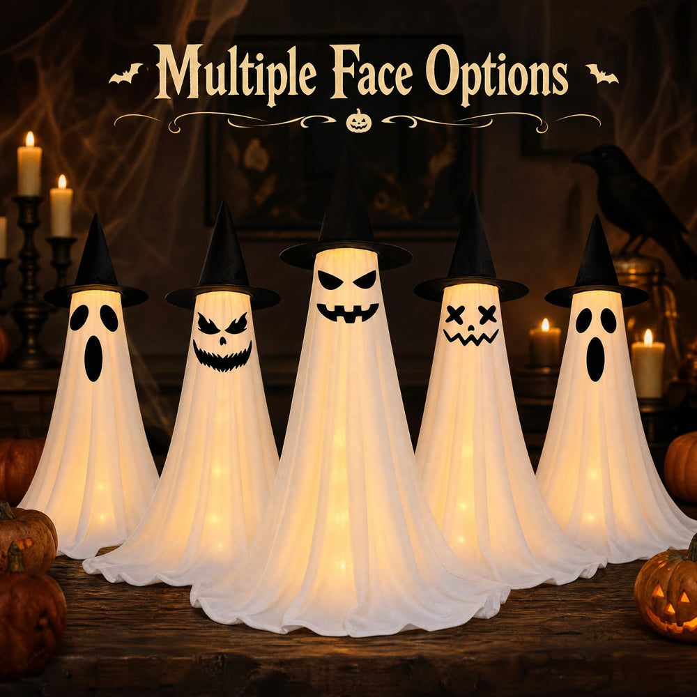 ArtCyber Halloween ghost showing interchangeable face stickers