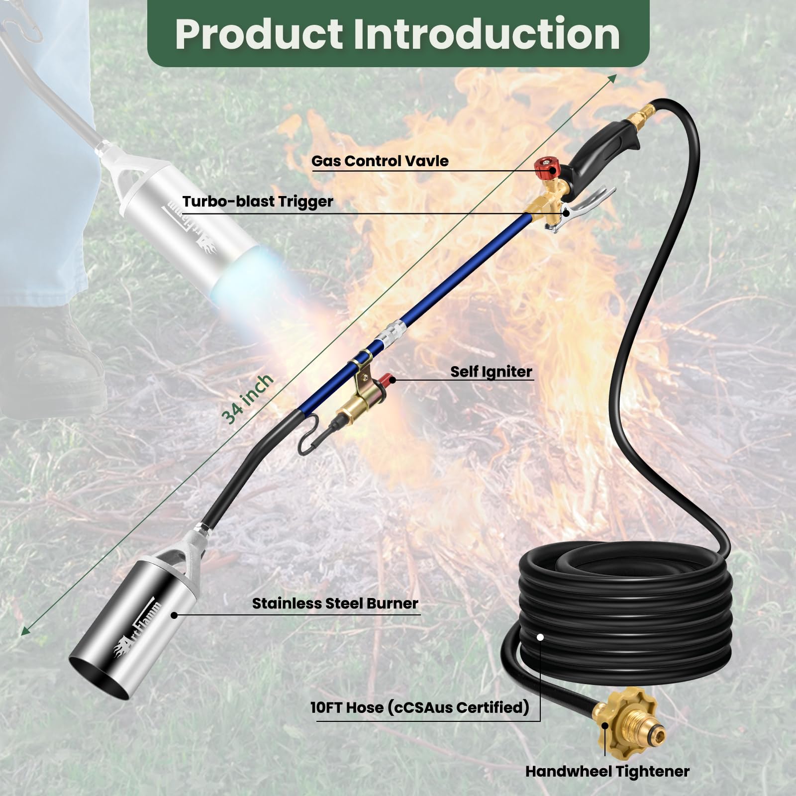 ARTFLAMM Portable Propane Torch in use on driveway
