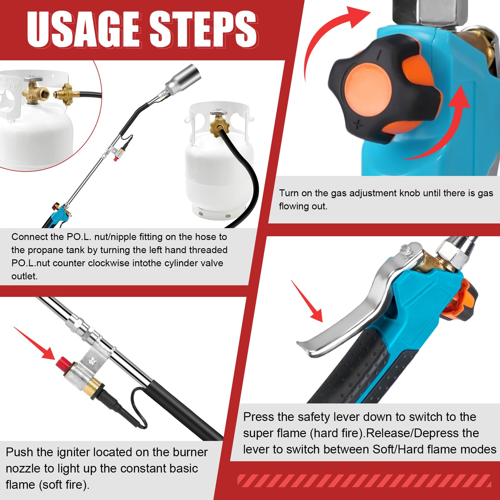ARTFLAMM propane torch kit contents including hose and storage bag