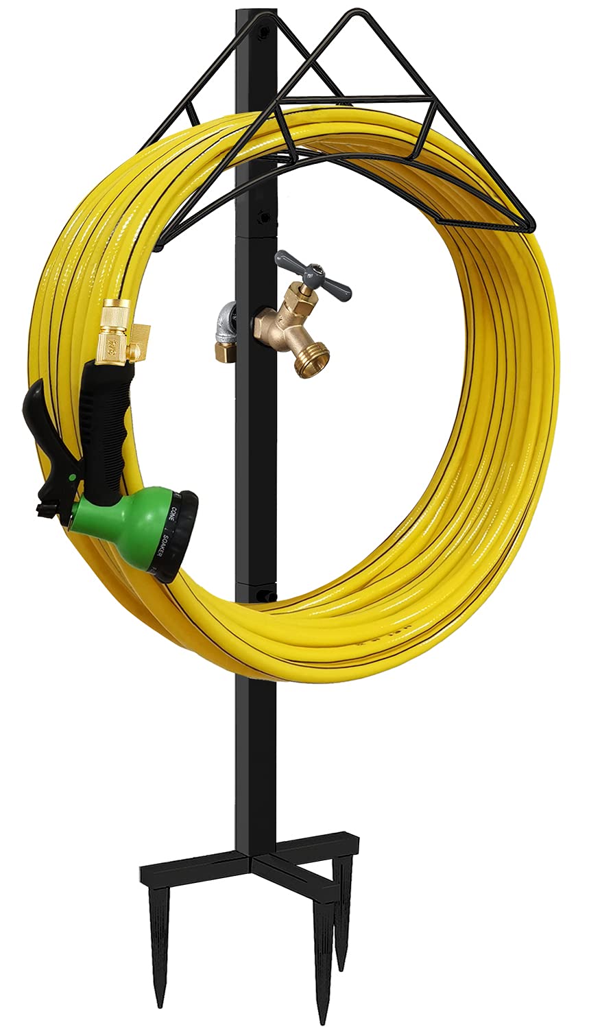 Artigarden Garden Hose Holder Stand front view with brass spigot