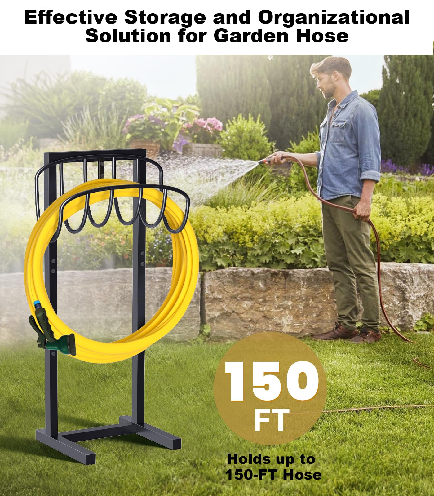 Artigarden hose organizer in a garden setting