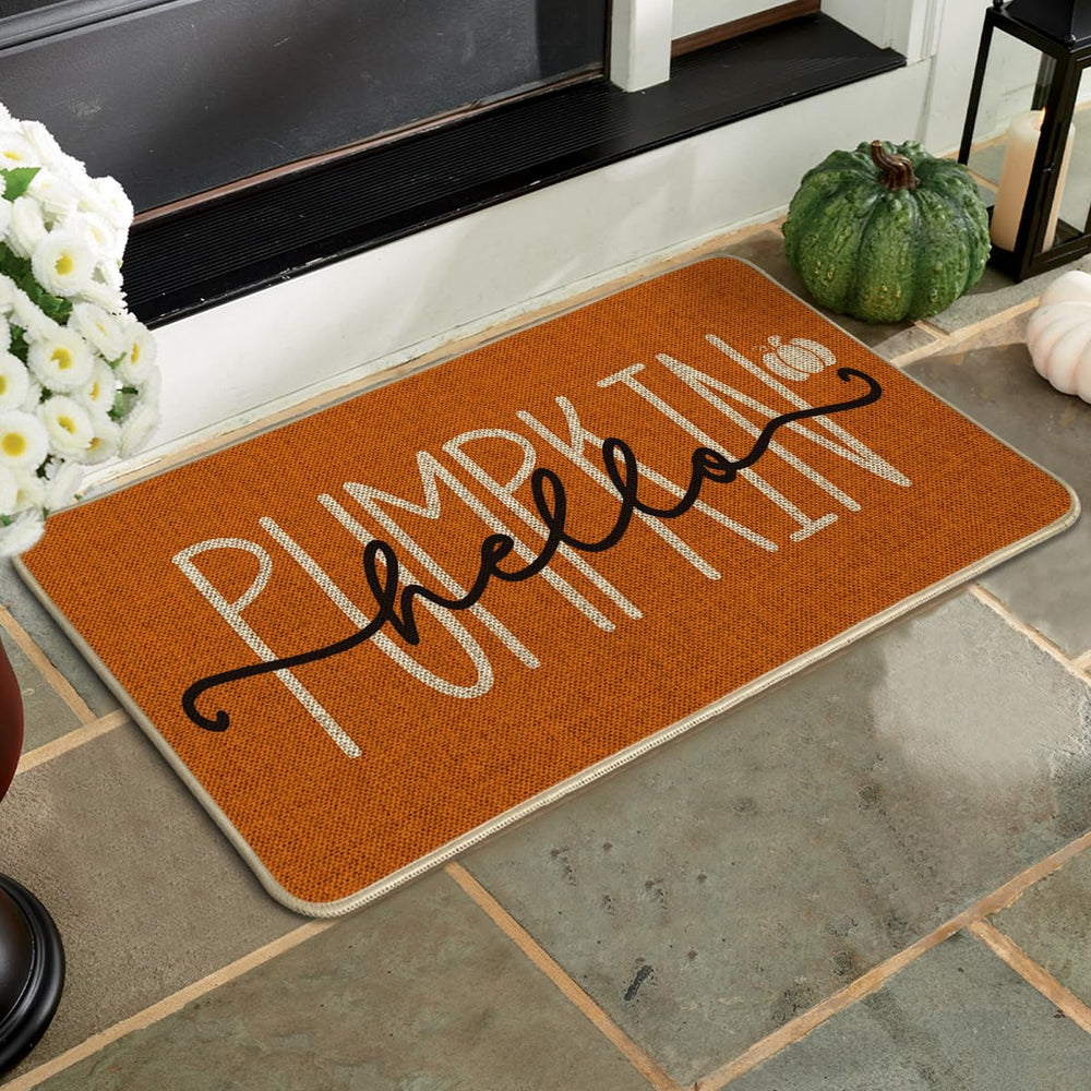 Artoid Mode Hello Pumpkin Doormat on porch entrance