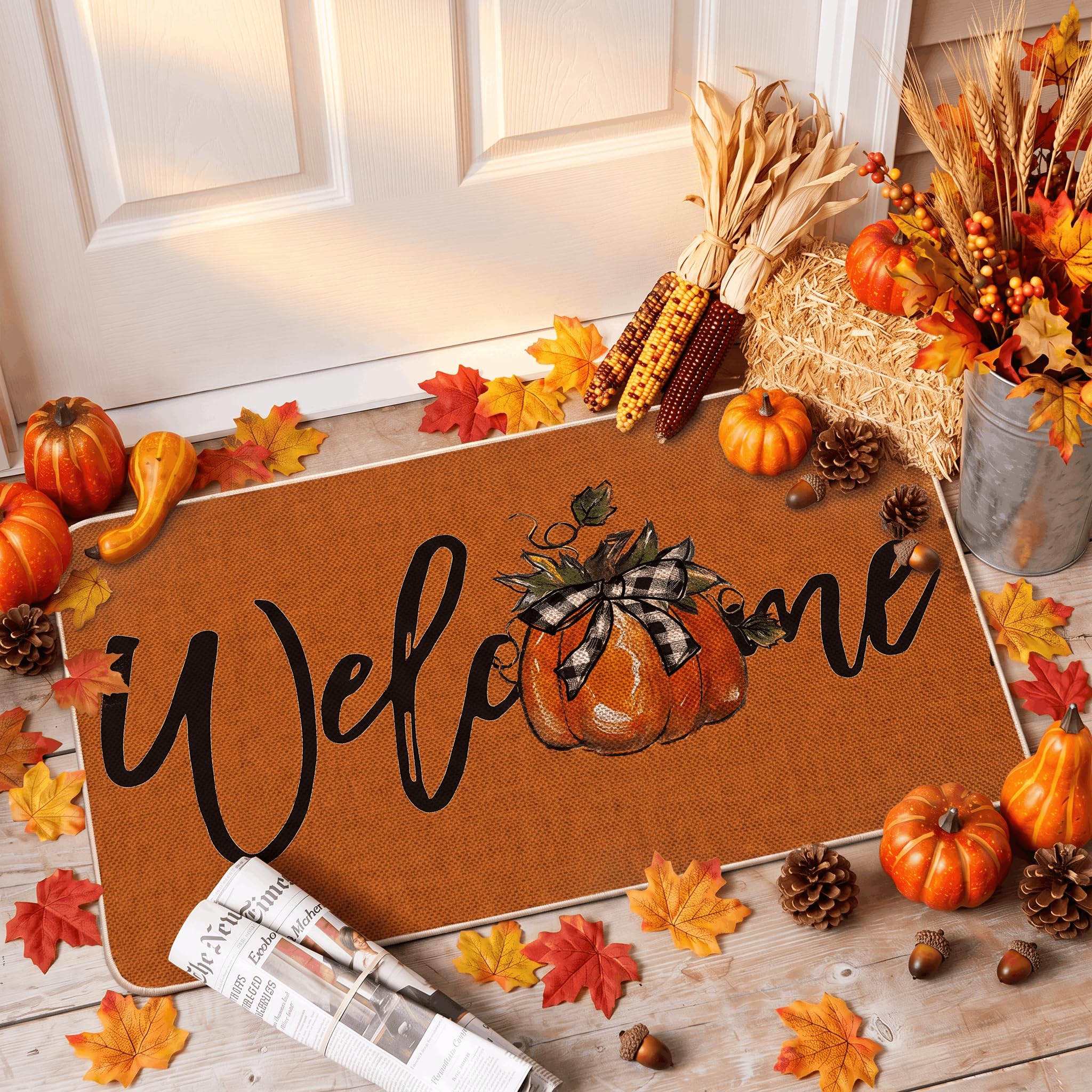 Artoid Mode Orange Pumpkin Doormat front view