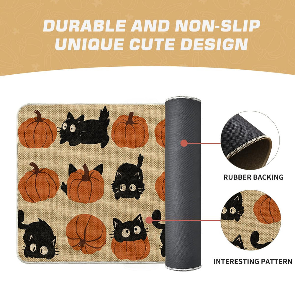 Artoid Mode Pumpkin Black Cat Doormat with seasonal decor