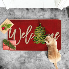 Artoid Mode Red Xmas Tree Doormat close-up of design