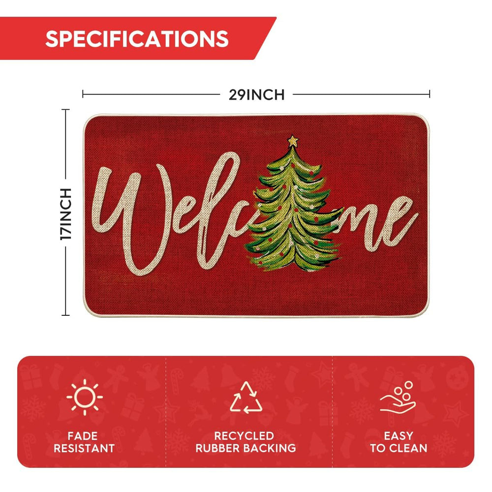 Artoid Mode Red Xmas Tree Doormat in festive home setting