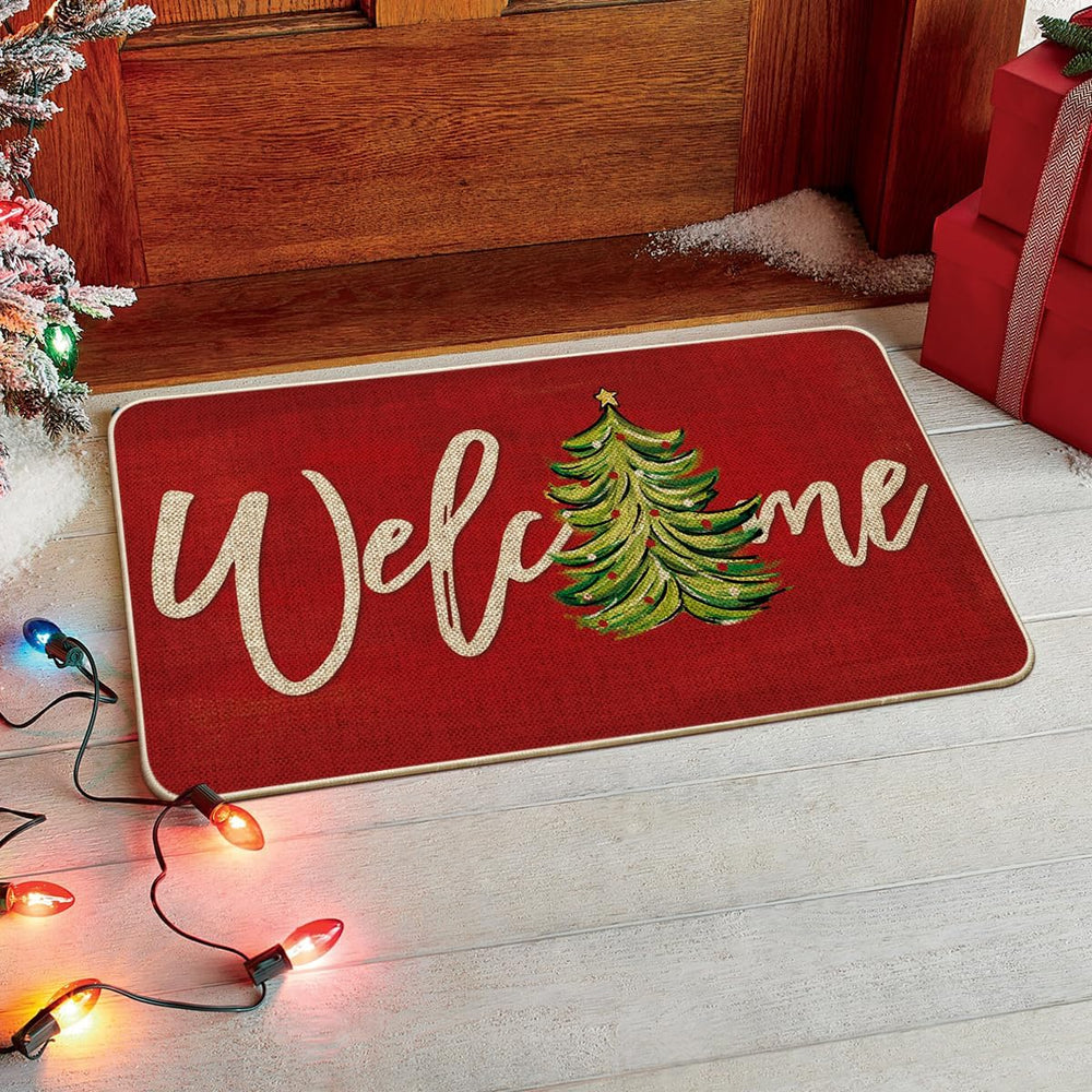 Artoid Mode Red Xmas Tree Doormat in outdoor entryway