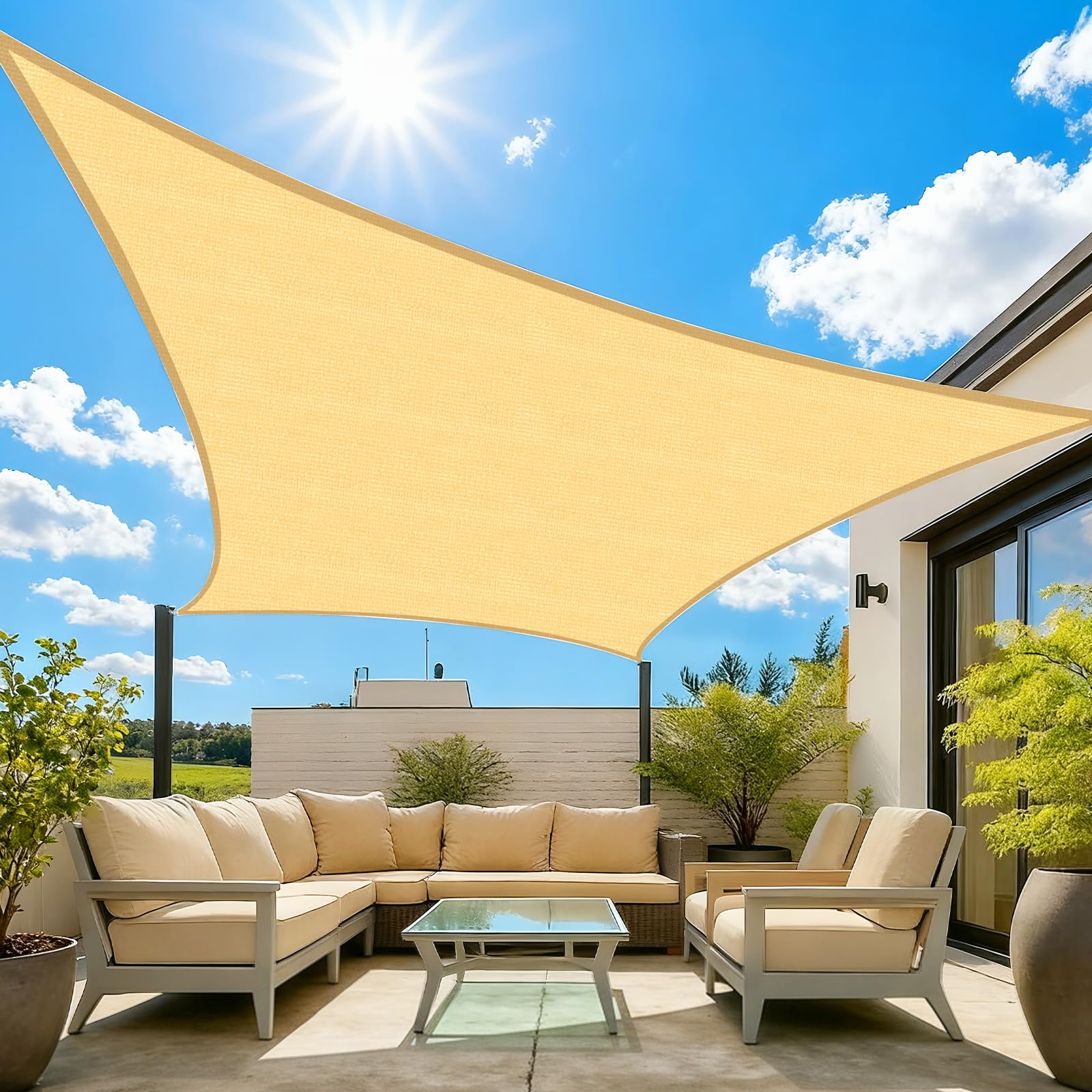 Artpuch Sun Shade Sail 10'X16' Sand front view