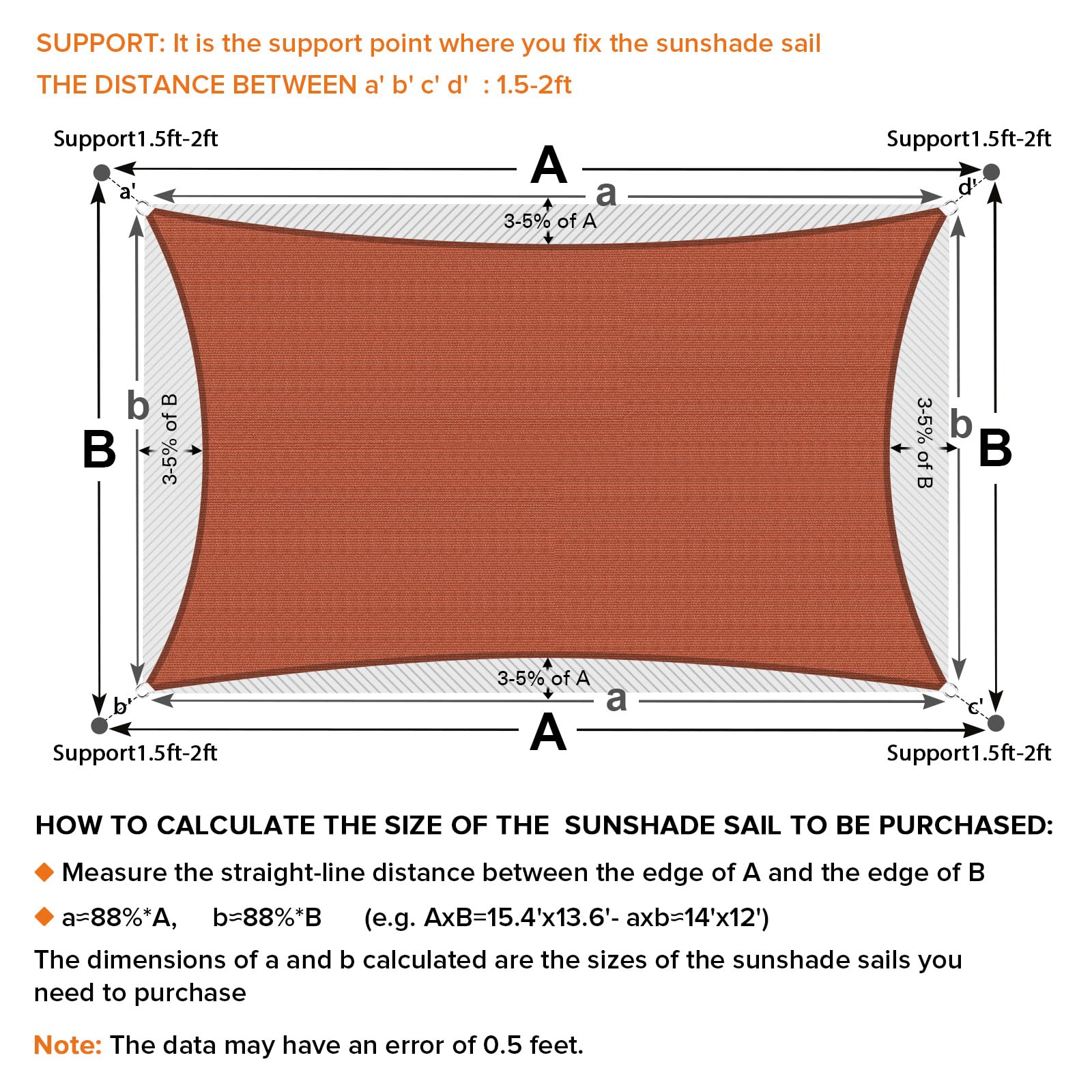 Artpuch Sun Shade Sail 12'X16' Rust Red installation angle