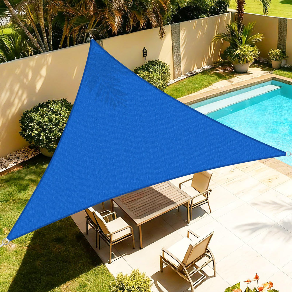Artpuch Sun Shade Sail 14' blue triangle front view