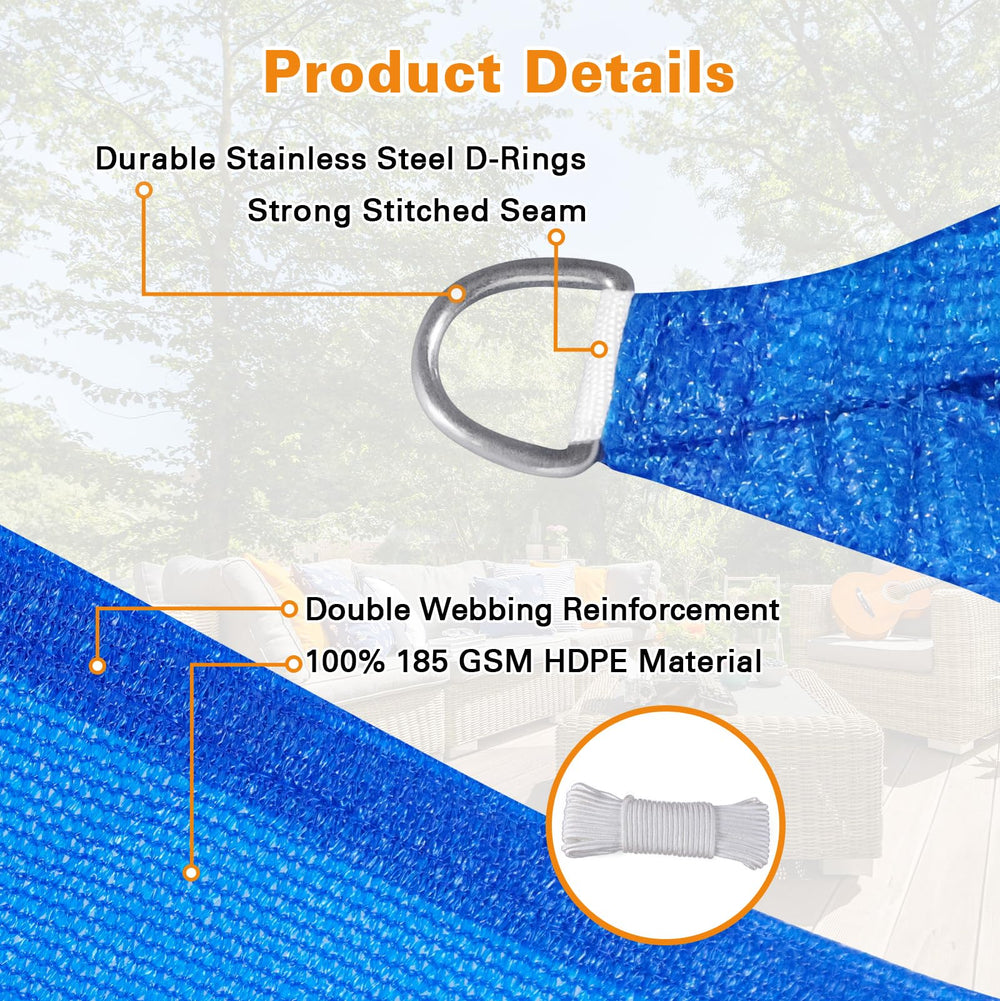 Artpuch Sun Shade Sail 14' blue triangle in garden setting
