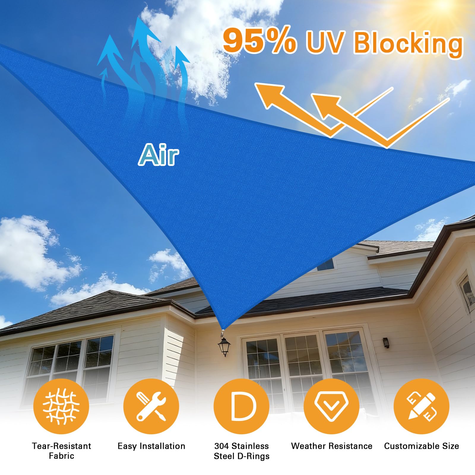 Artpuch Sun Shade Sail 14' blue triangle with D-rings