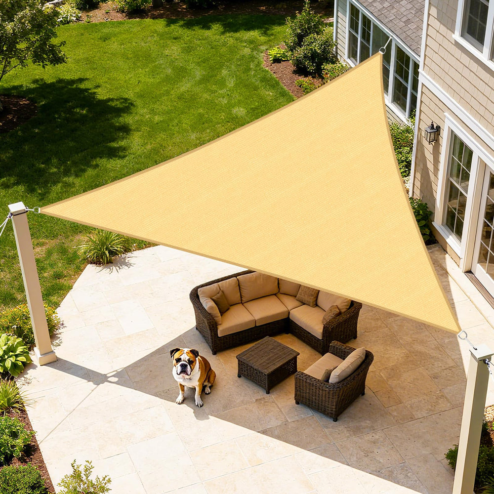 Artpuch Sun Shade Sail 16' triangular sand colour front view