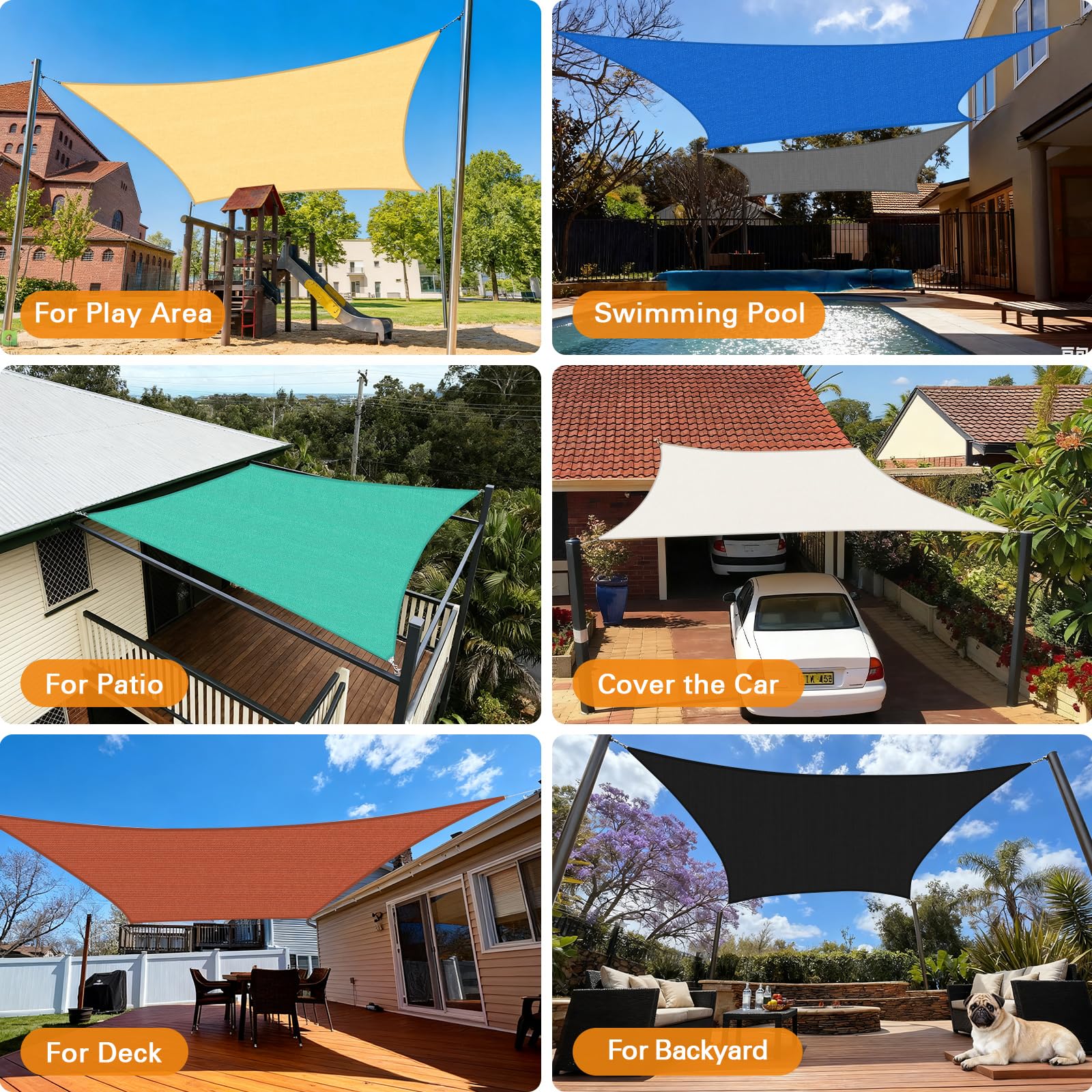 Artpuch Sun Shade Sail 16'X16' light grey in backyard setting
