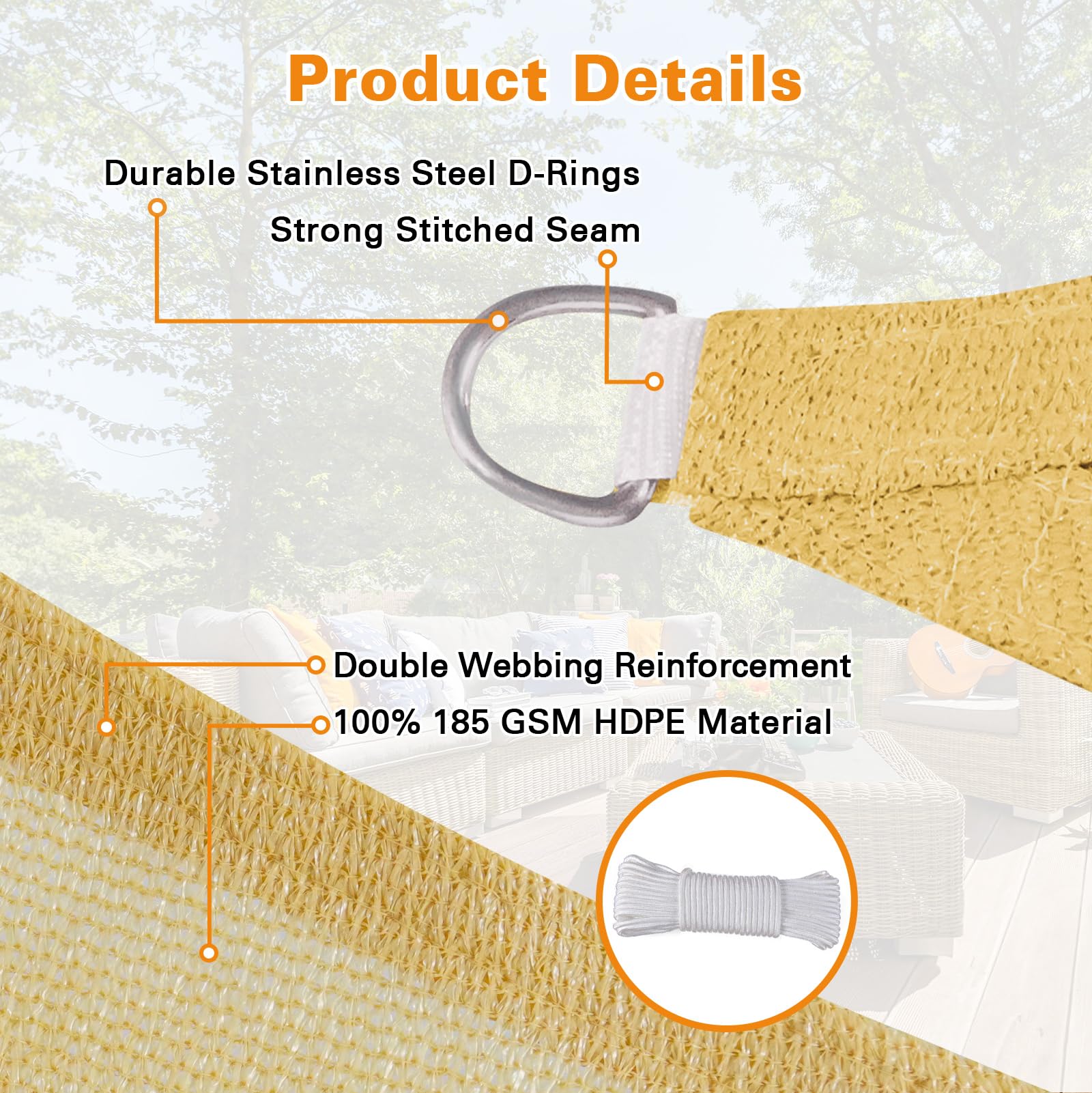 Artpuch Sun Shade Sail 24'X24'X33.9' sand triangle installed in garden