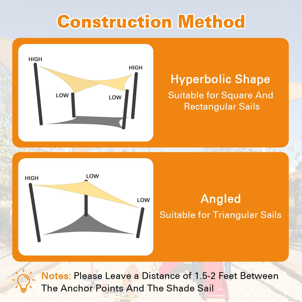 Artpuch Sun Shade Sail 24'X24'X33.9' sand triangle with installation angle