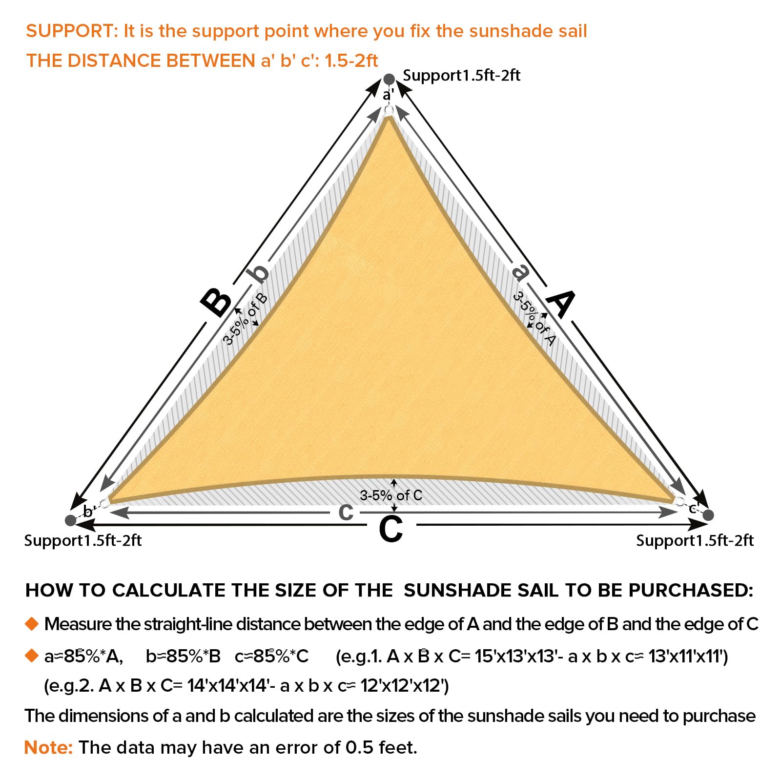 Artpuch Sun Shade Sail 24'X24'X33.9' sand triangle with sunlight blocking