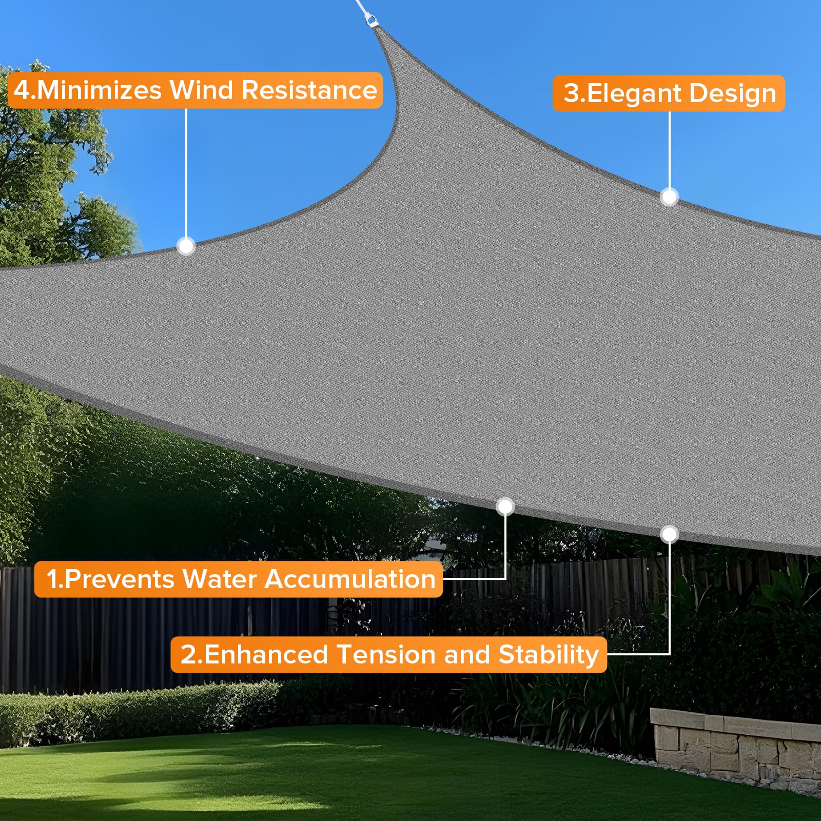Artpuch Sun Shade Sail light grey triangle D-ring detail