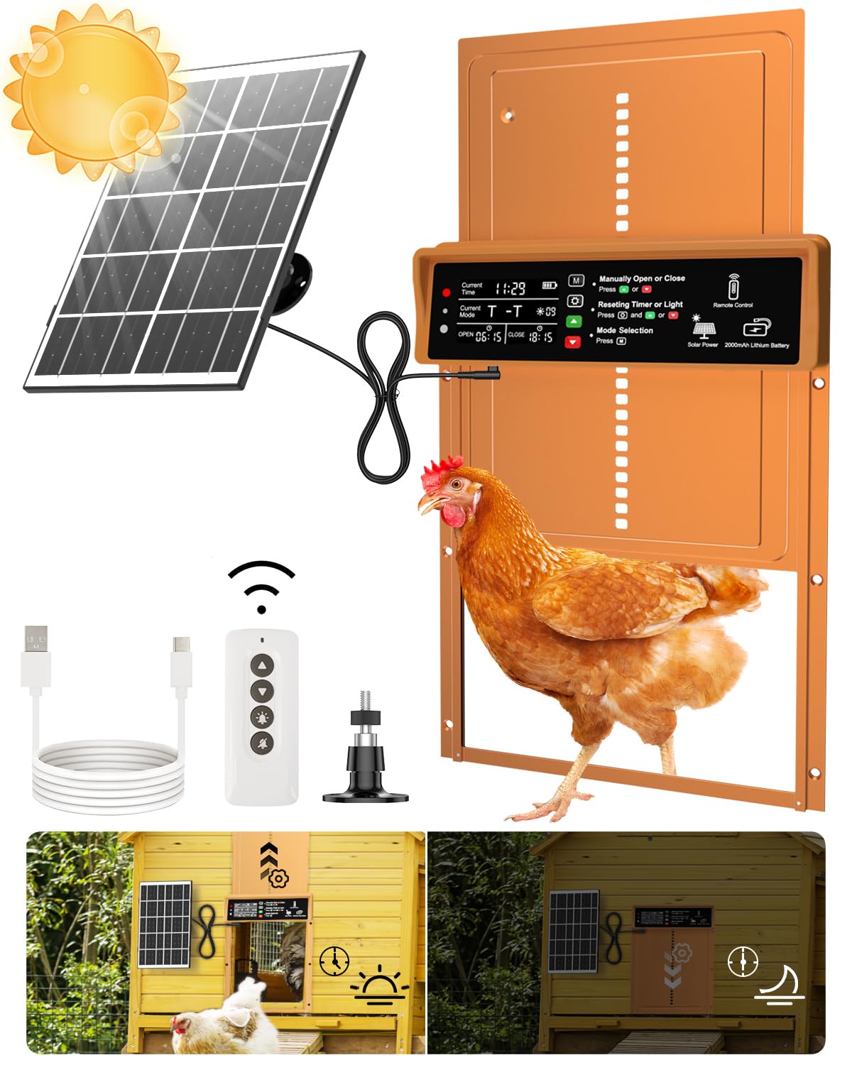 AsFrost Automatic Chicken Coop Door front view in orange