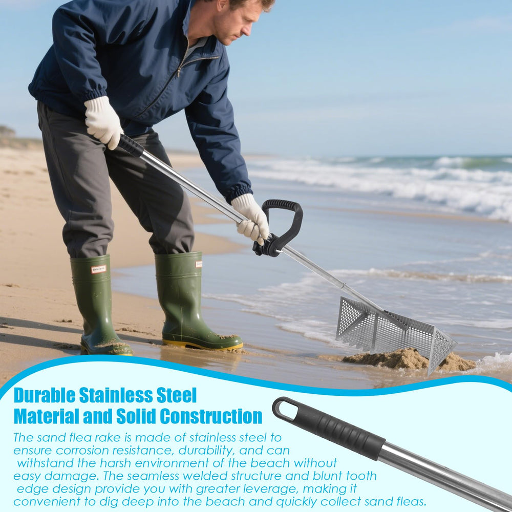 AshKiz Sand Flea Rake shown in use on the beach