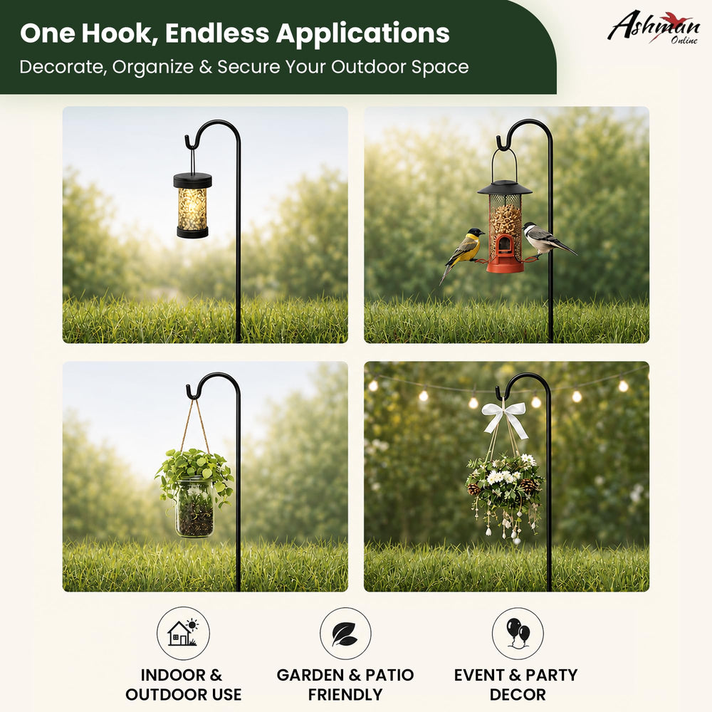 AshmanOnline black metal hooks in a garden landscape