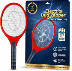 ASISNAI Bug Zapper Racket front view, red with electric mesh grid
