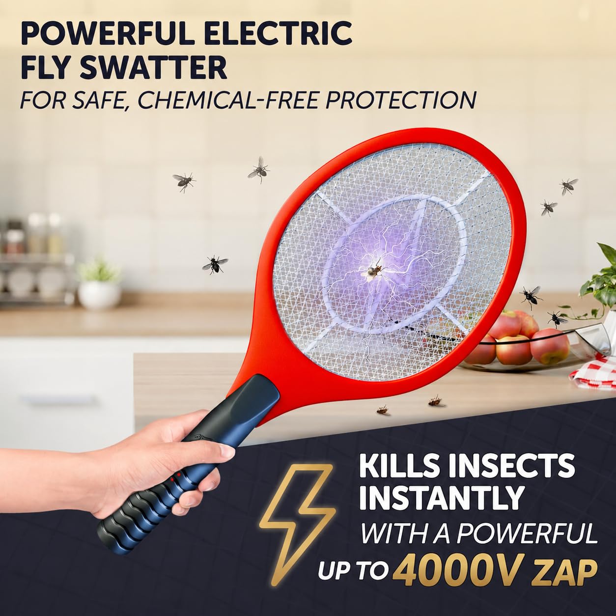 ASISNAI Bug Zapper Racket in use outdoors, zapping flies