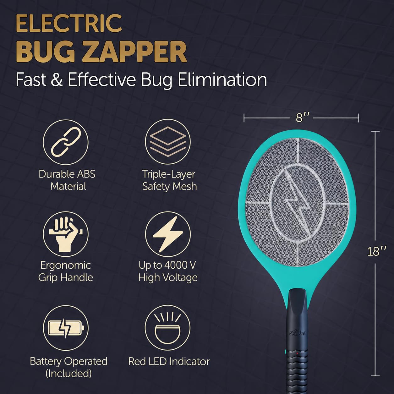 ASISNAI Bug Zapper Racket with batteries included, packaging view