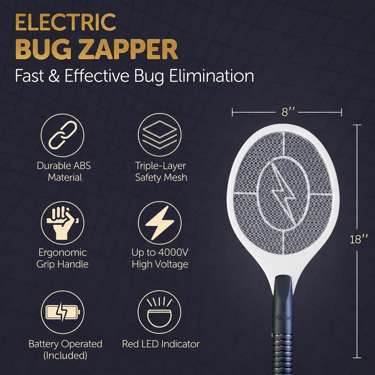 ASISNAI Electric Bug Zapper Racket back view